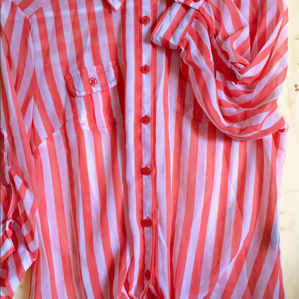 Women’s Large Coral Stripe Tie Shirt by Pearl